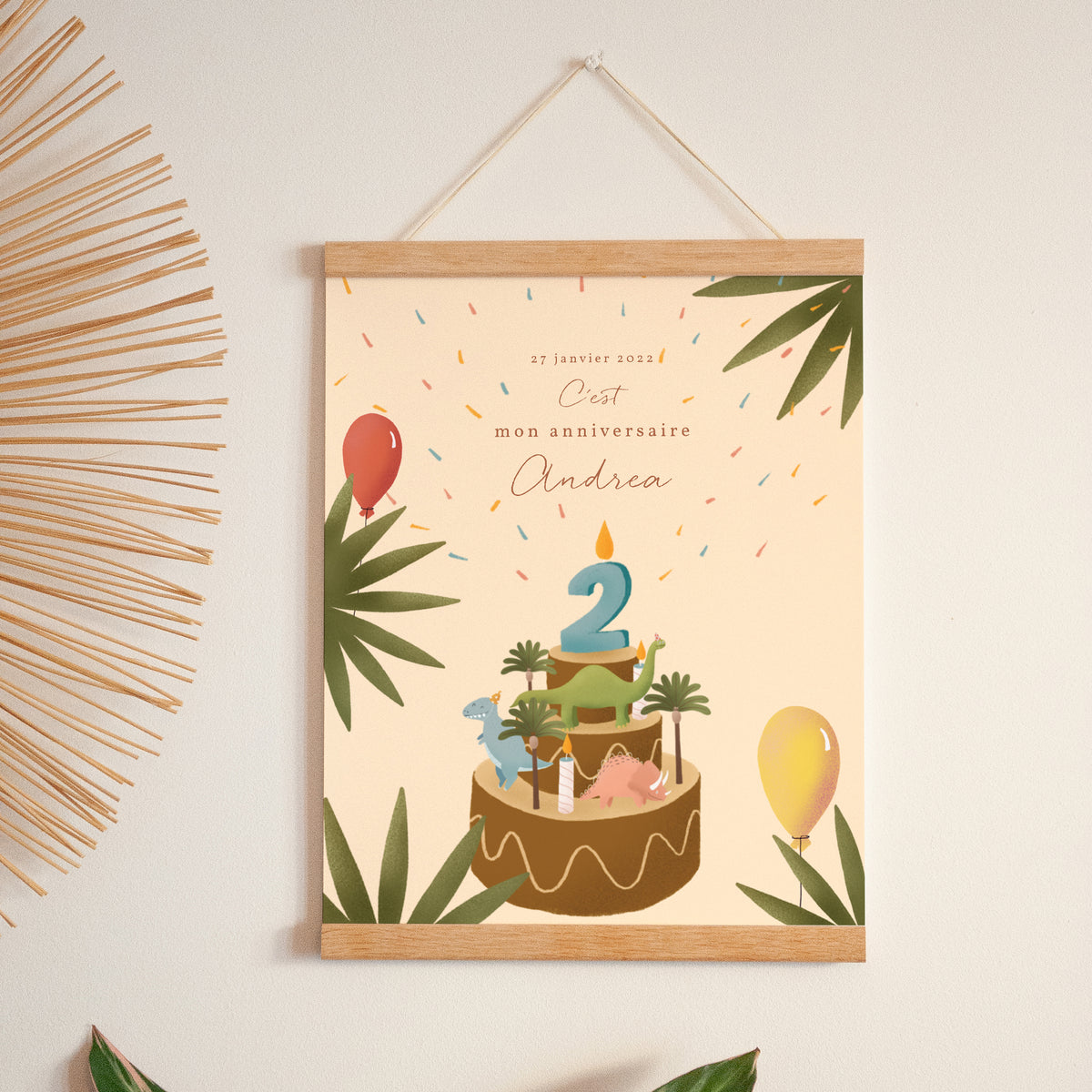 Affiche Anniversaire Enfant Portrait 30 x 40 cm Petit Dinosaure photo