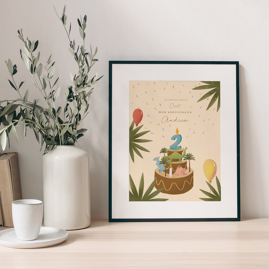 Affiche Anniversaire Enfant Portrait Petit Dinosaure photo