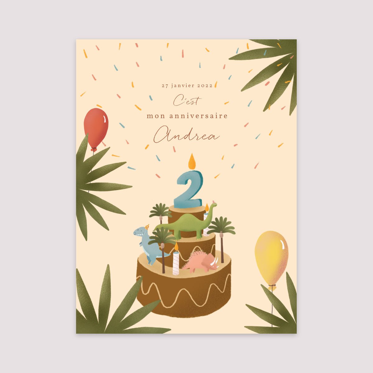 Affiche Anniversaire Enfant Portrait 30 x 40 cm Petit Dinosaure photo N° 2