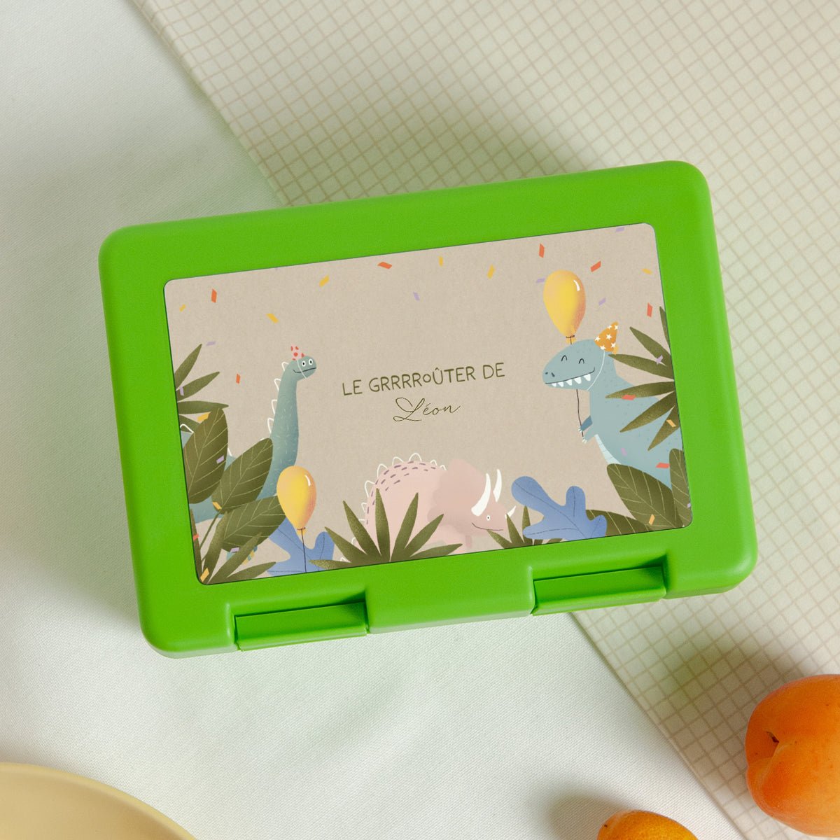 Boite goûter Anniversaire Enfant Verte Petit Dinosaure photo N° 1