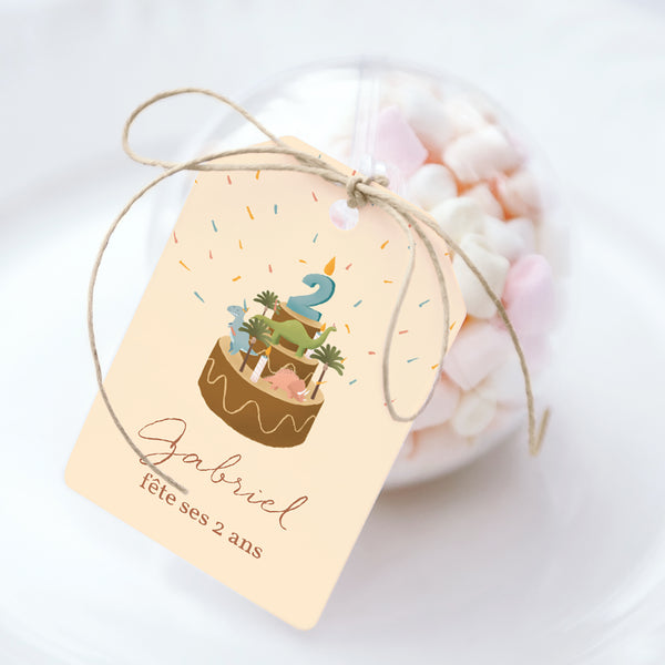 Boîte à bonbons Anniversaire Enfant boule avec étiquette fanion Petit Dinosaure photo