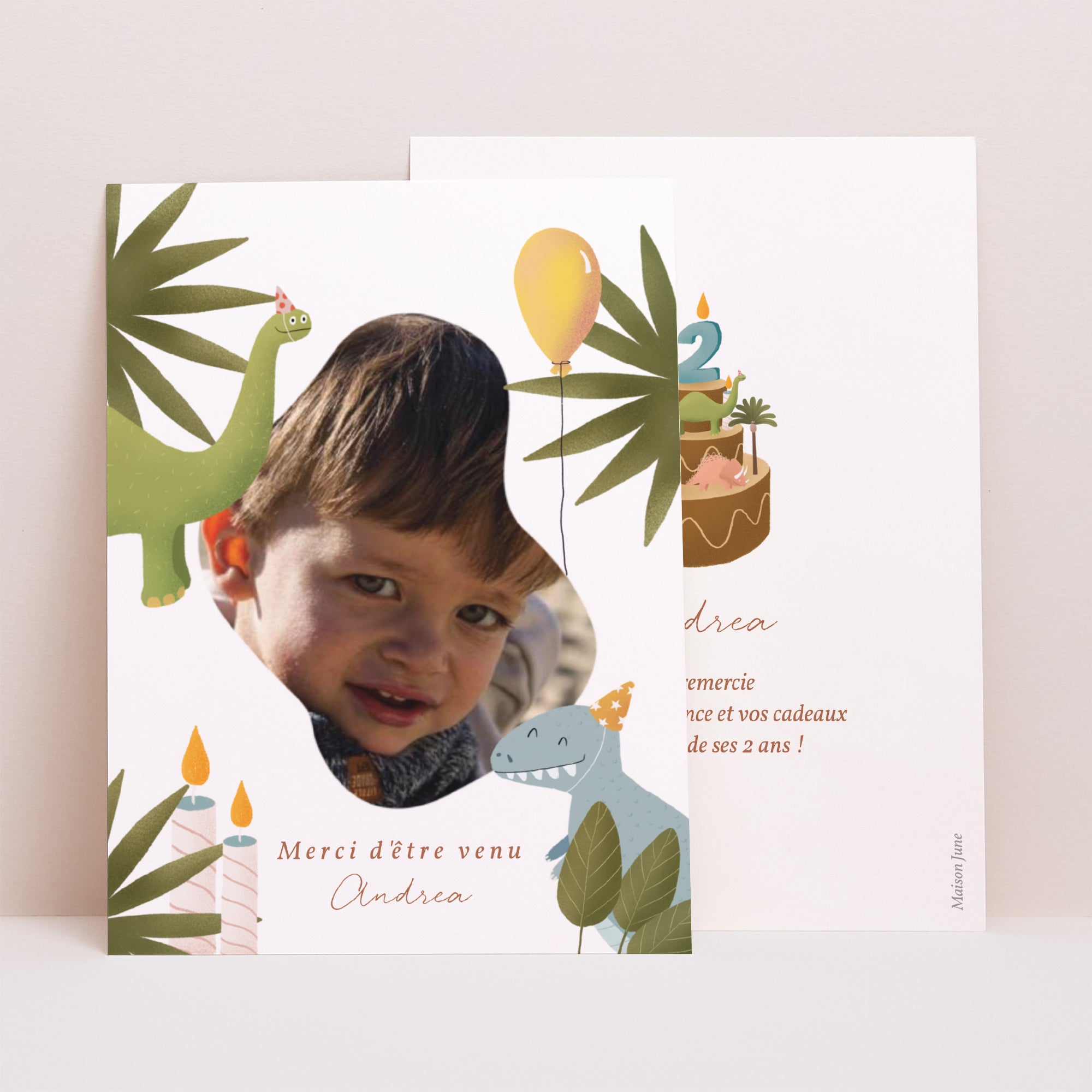 Remerciements Anniversaire Enfant Portrait Petit Dinosaure photo N° 1