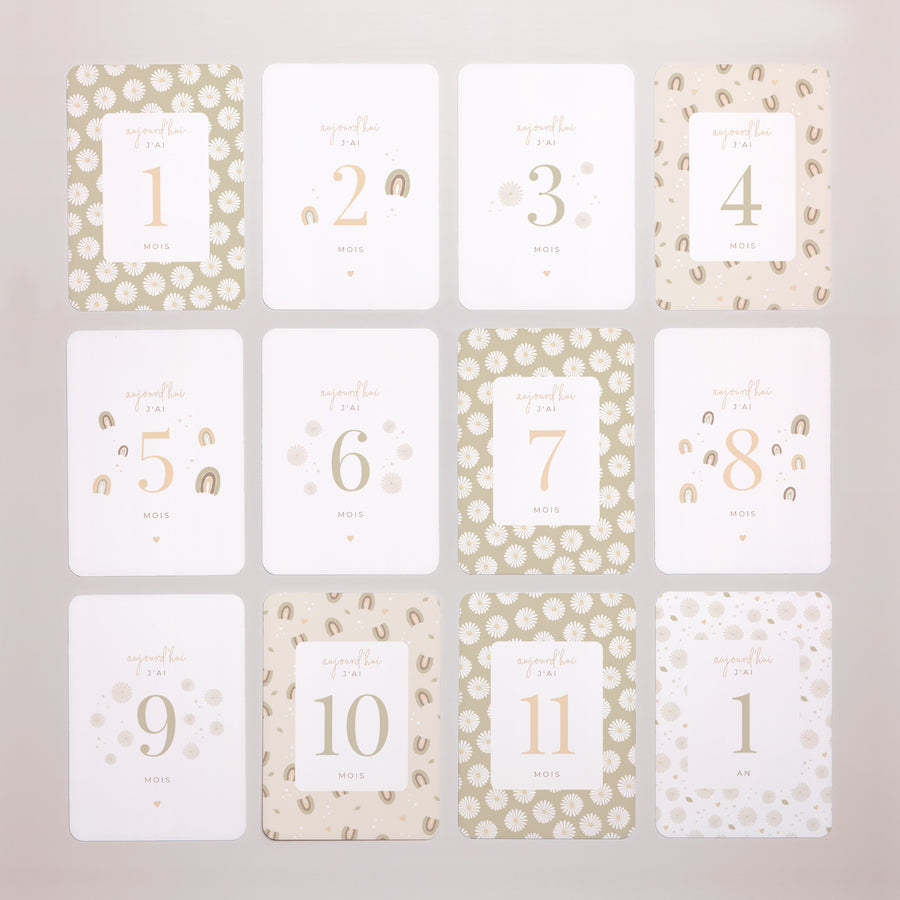 Carte étape bébé Naissance Lot de 12 Mobile Marguerite photo