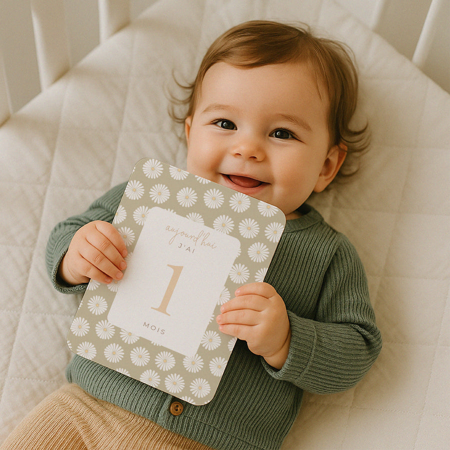 Carte étape bébé Naissance Lot de 12 Mobile Marguerite photo
