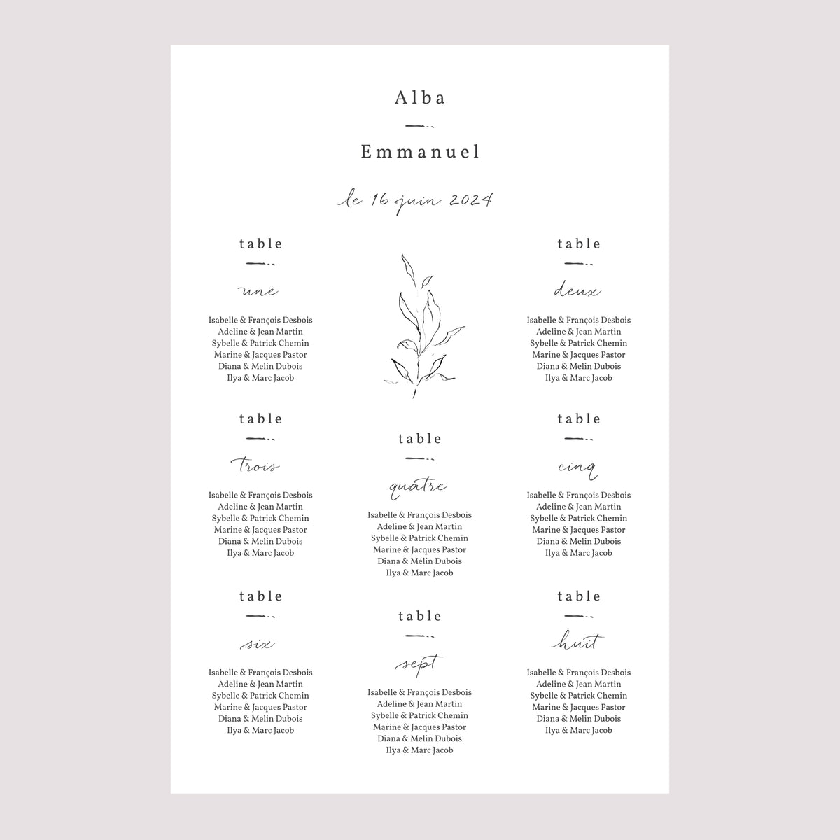 Plan de table Mariage Portrait Végétal romantique photo N° 2