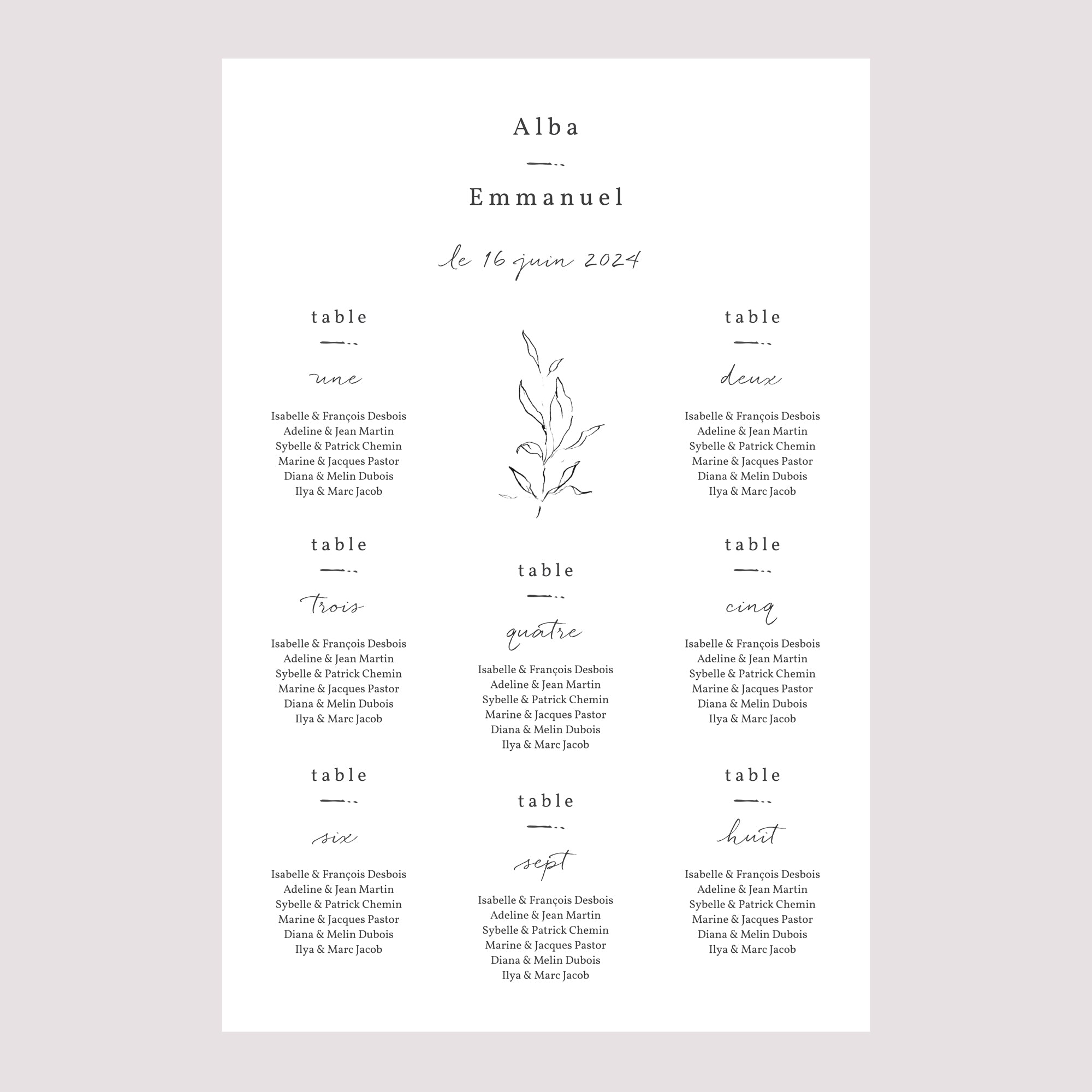 Plan de table Mariage Portrait Végétal romantique photo N° 2