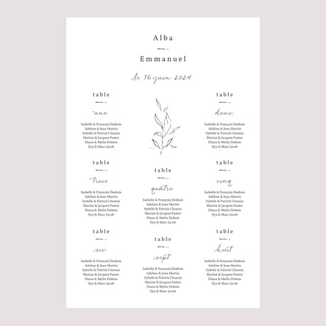 Plan de table Mariage Portrait Végétal romantique