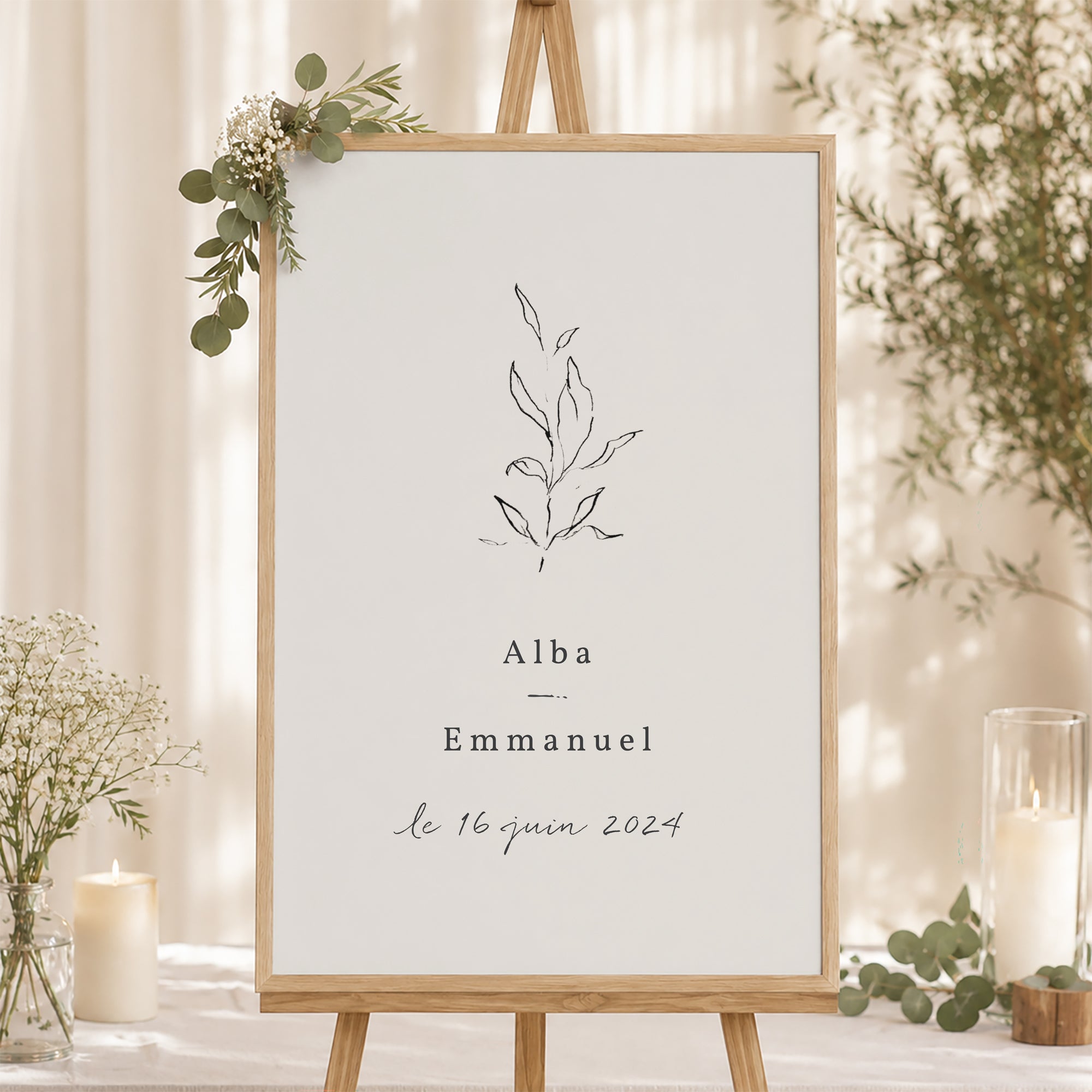 Panneau bienvenue Mariage Portrait 60 x 90 cm Végétal romantique photo N° 1