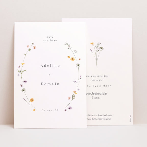 Save the date Mariage Portrait Couronne petites fleurs photo