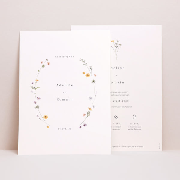 Faire-part Mariage Grand format rectangle Couronne petites fleurs photo