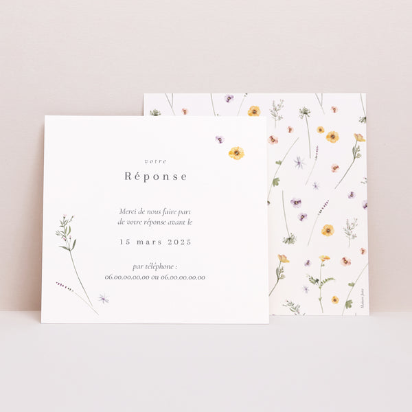 Carton réponse Mariage Carré Couronne petites fleurs photo