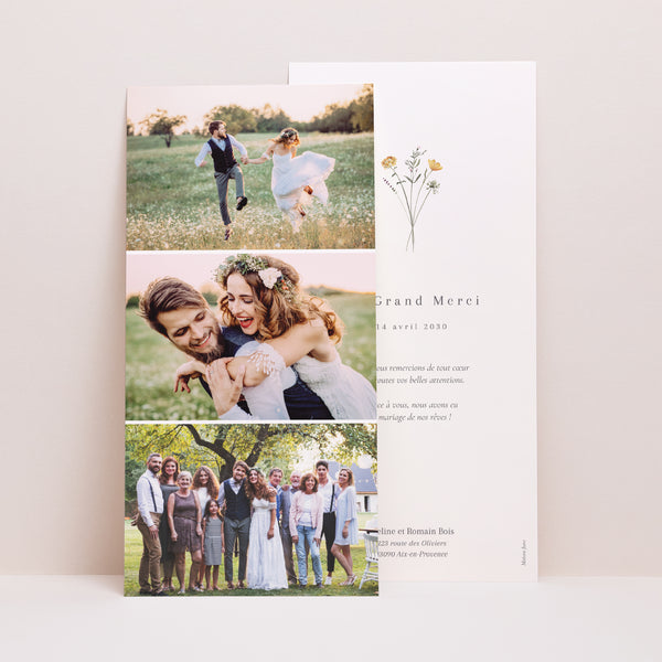 Remerciements Mariage Panoramique portrait Couronne petites fleurs photo