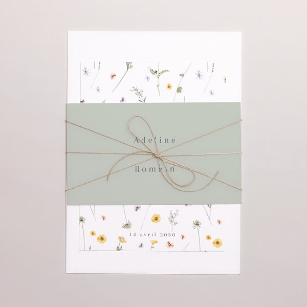 Faire-part Mariage 3 cartes, ruban Couronne petites fleurs photo
