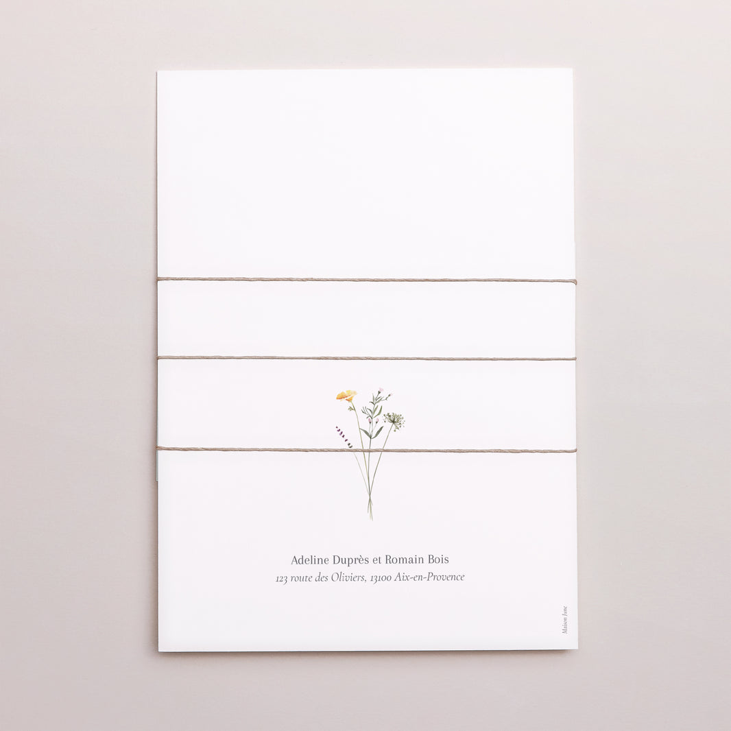 Faire-part Mariage 3 cartes, ruban Couronne petites fleurs photo N° 4