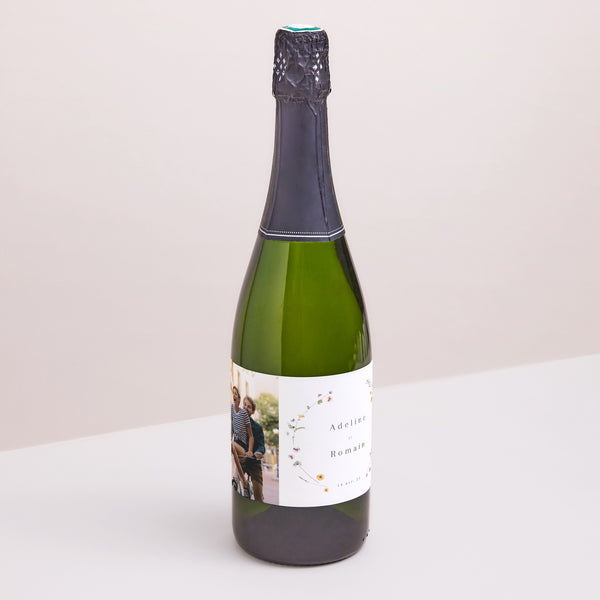 Etiquette bouteille Mariage Paysage Couronne petites fleurs photo