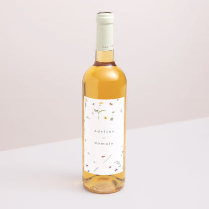 Etiquette bouteille Mariage Portrait Couronne petites fleurs photo N° 1