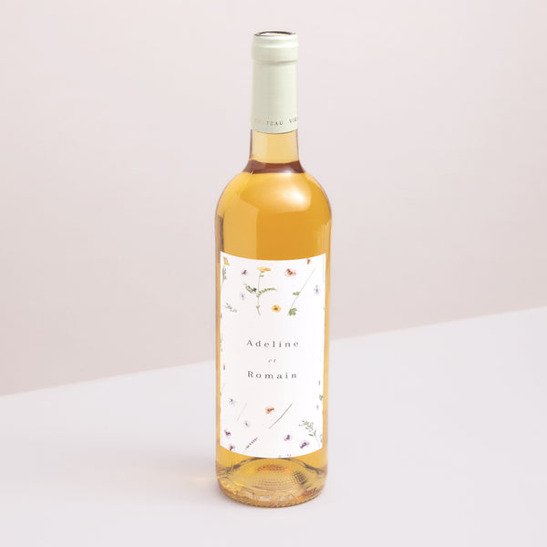 Etiquette bouteille Mariage Portrait Couronne petites fleurs photo