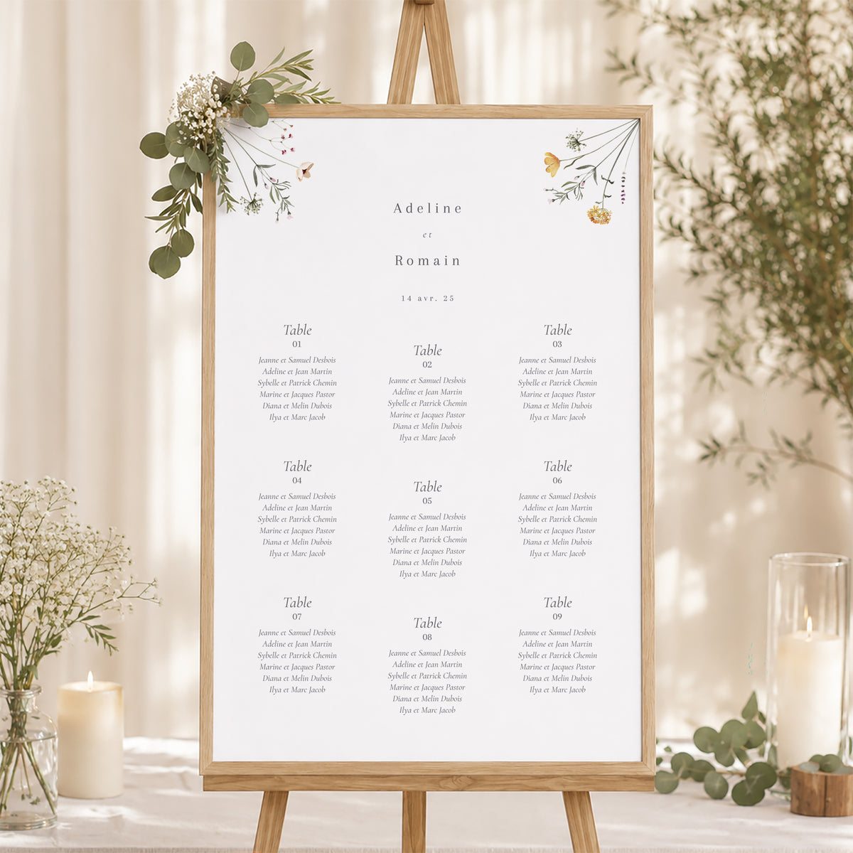 Plan de table Mariage Portrait Couronne petites fleurs photo N° 1