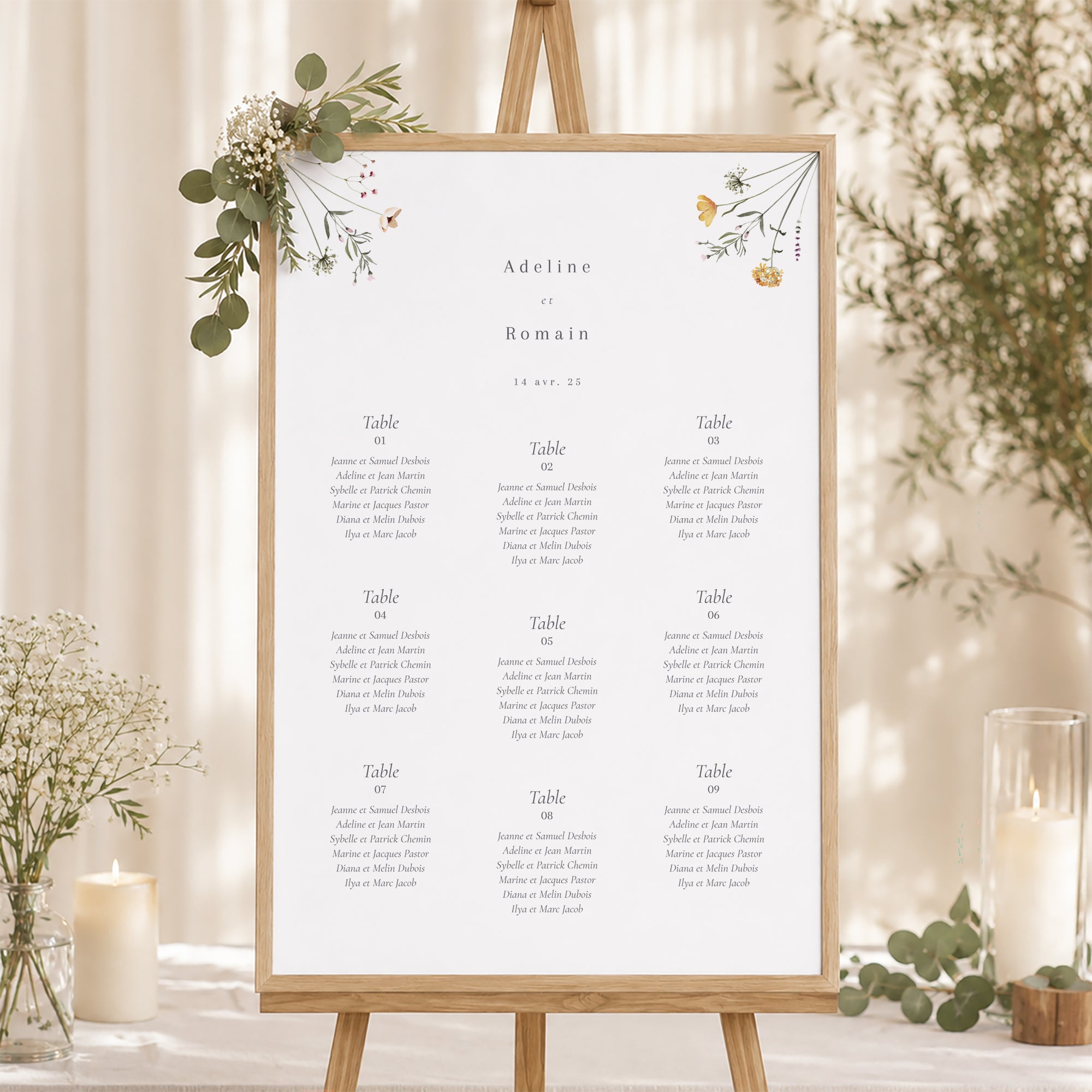 Plan de table Mariage Portrait Couronne petites fleurs photo N° 1