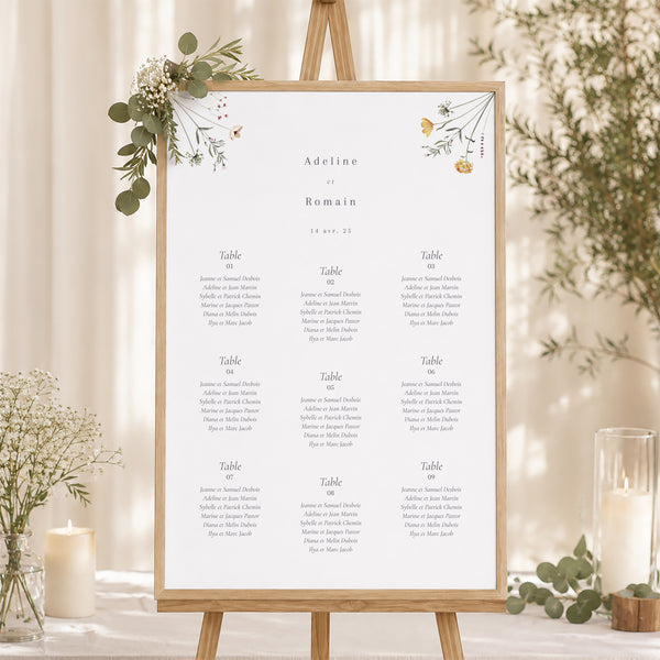 Plan de table Mariage Portrait Couronne petites fleurs photo