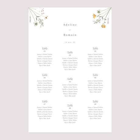 Plan de table Mariage Portrait Couronne petites fleurs