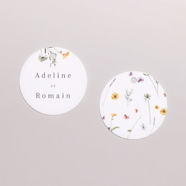 Etiquette perforée Mariage Ronde Couronne petites fleurs photo