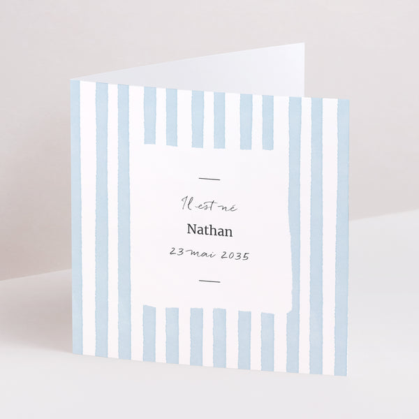 Faire-part Naissance Carré double volet Rayures bleu Ciel photo