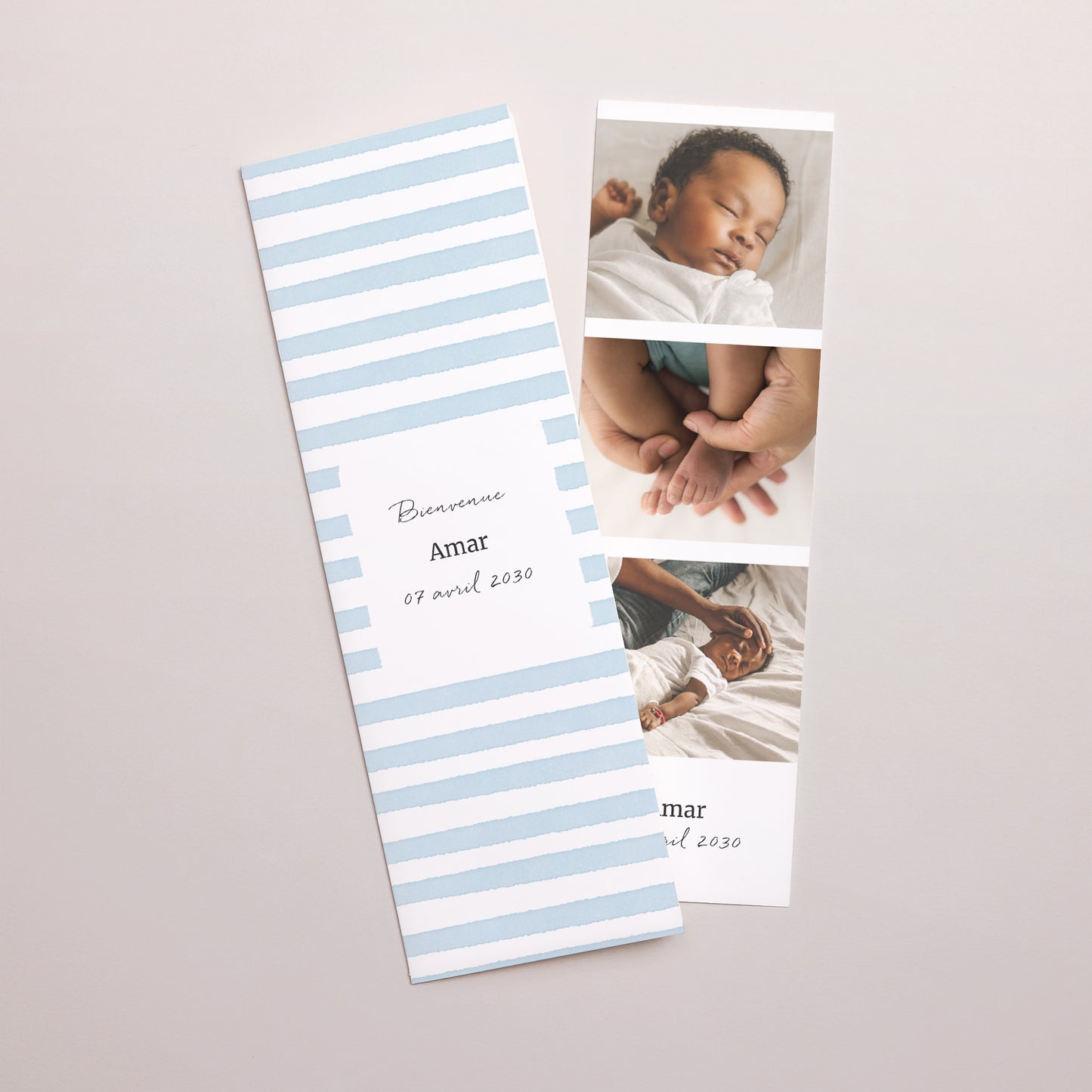 Faire-part Naissance Marque-page photo Rayures bleu Ciel photo N° 1