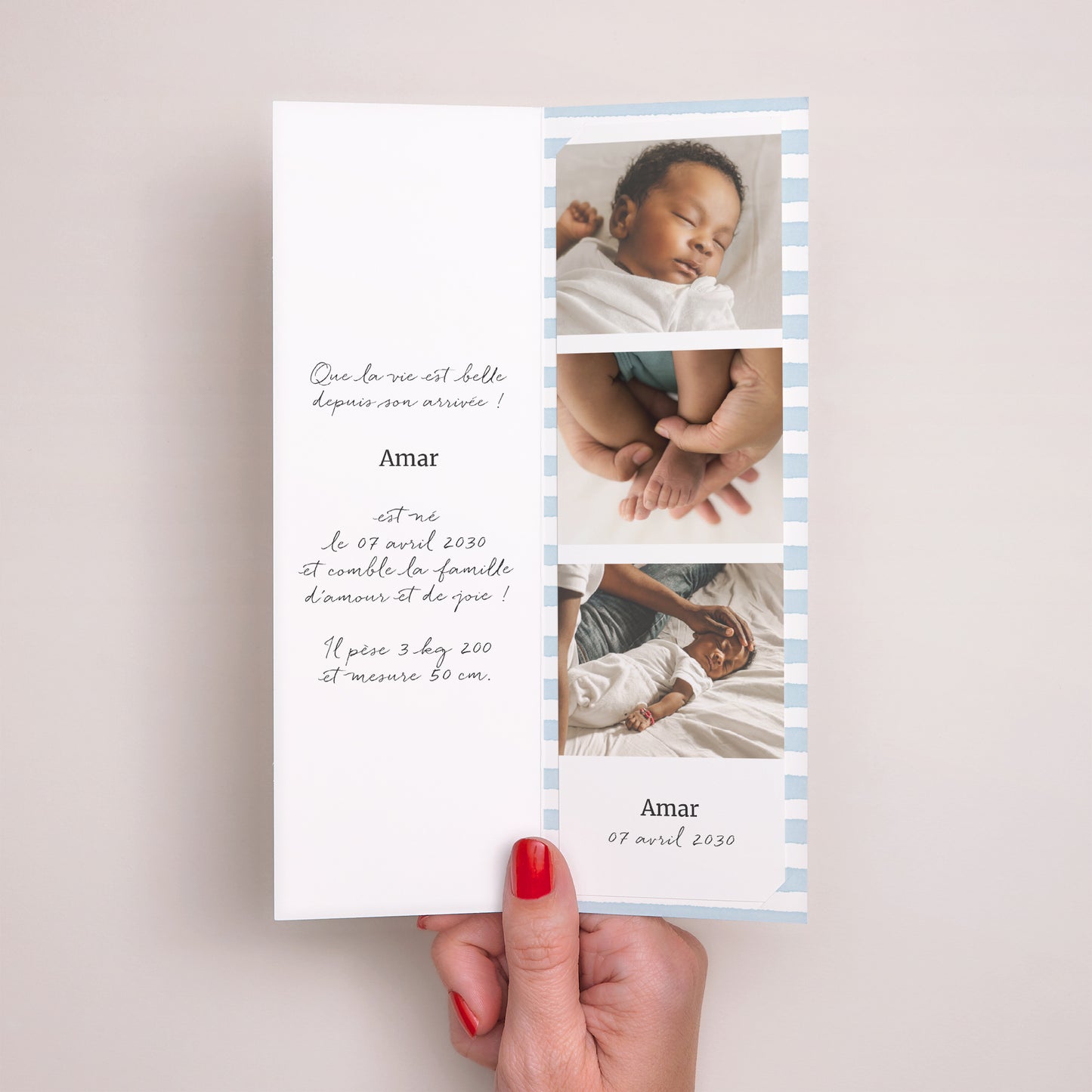 Faire-part Naissance Marque-page photo Rayures bleu Ciel photo N° 2