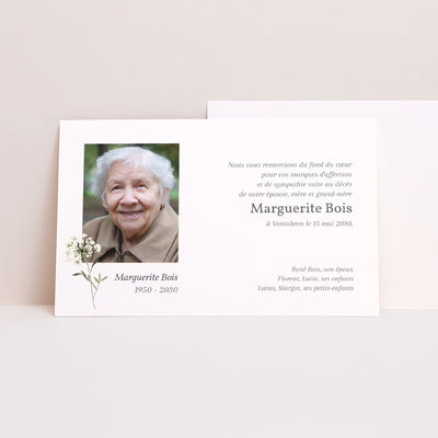 Carte remerciement décès