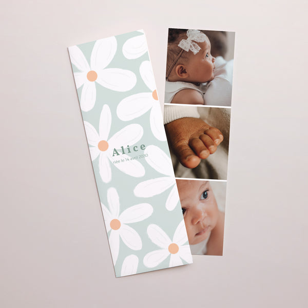 Faire-part Naissance Marque-page photo Marguerites bleues photo