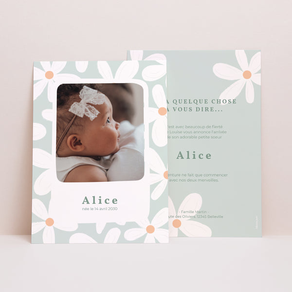 Faire-part Naissance Portrait Marguerites bleues photo