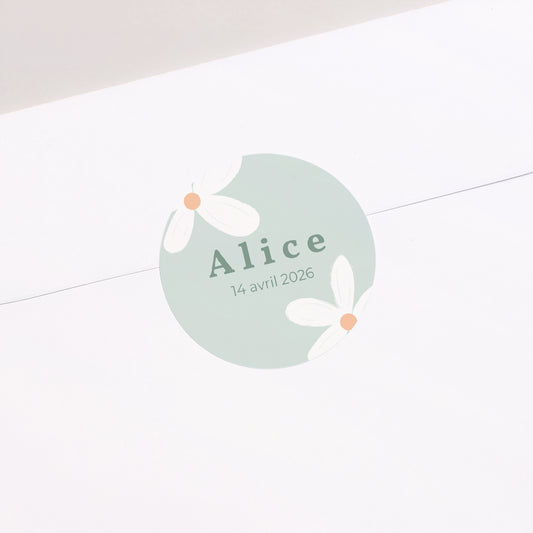 Sticker Naissance Rond Marguerites bleues photo