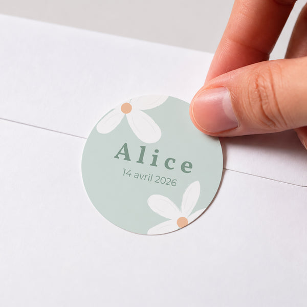 Sticker Naissance Rond Marguerites bleues photo