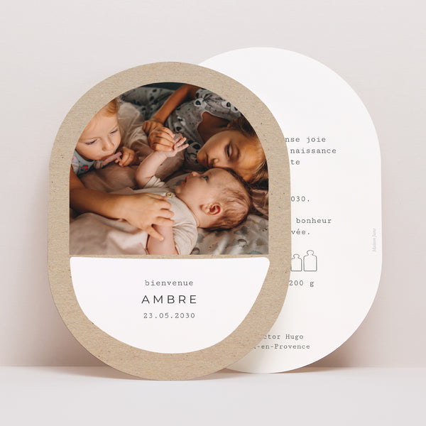 Faire-part Naissance Ovale Kraft Pictos photo
