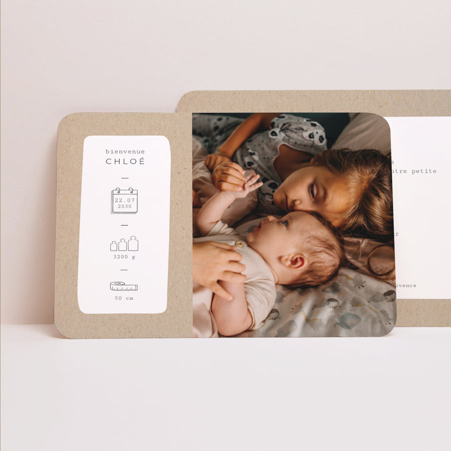 Faire-part Naissance Paysage, bords arrondis Kraft Pictos photo