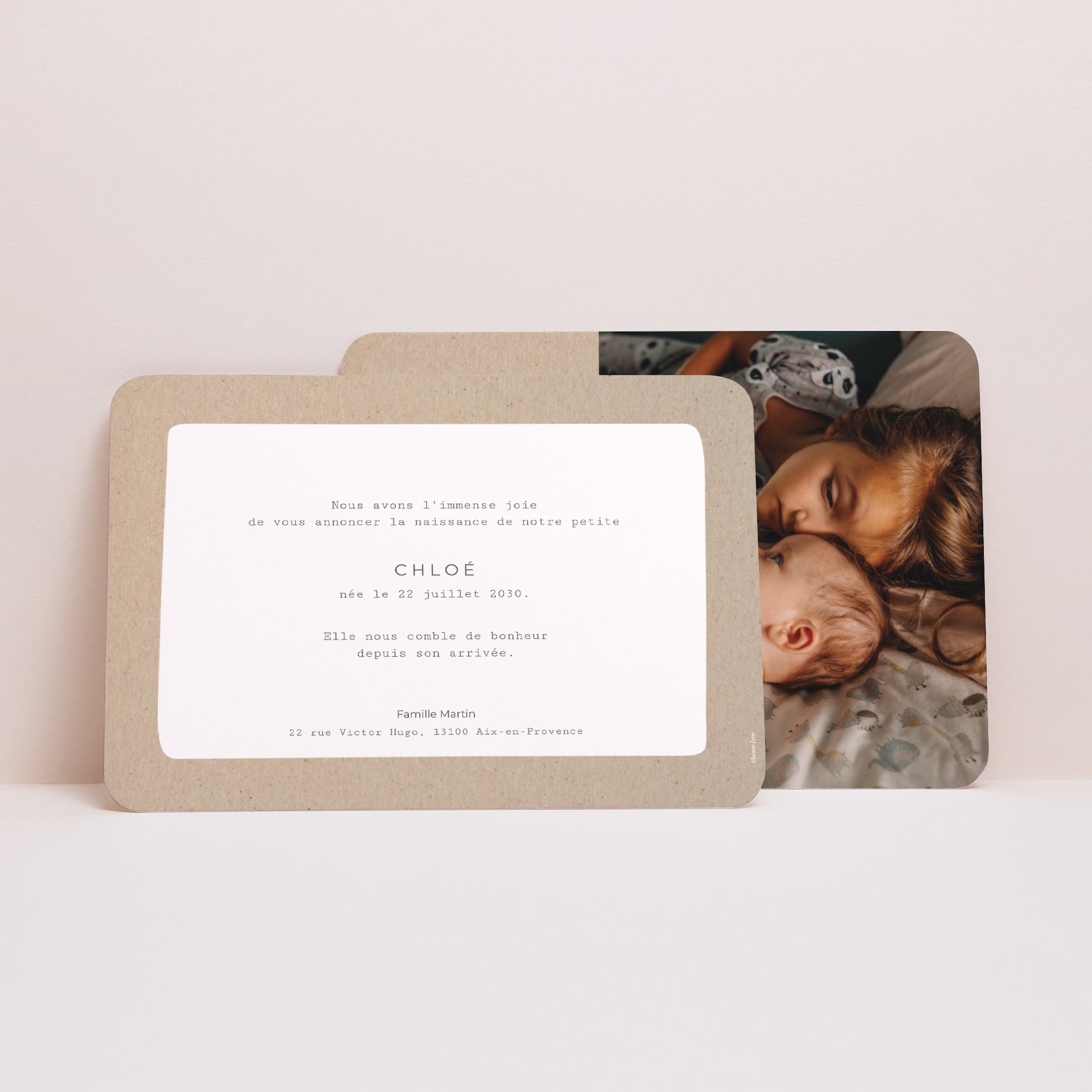 Faire-part Naissance Paysage, bords arrondis Kraft Pictos photo N° 2