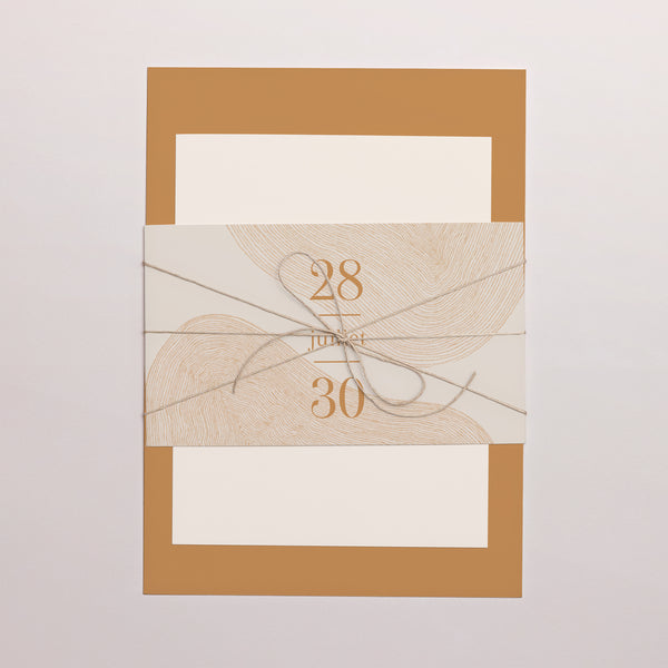 Faire-part Mariage 3 cartes, ruban Terre d'Ocre photo