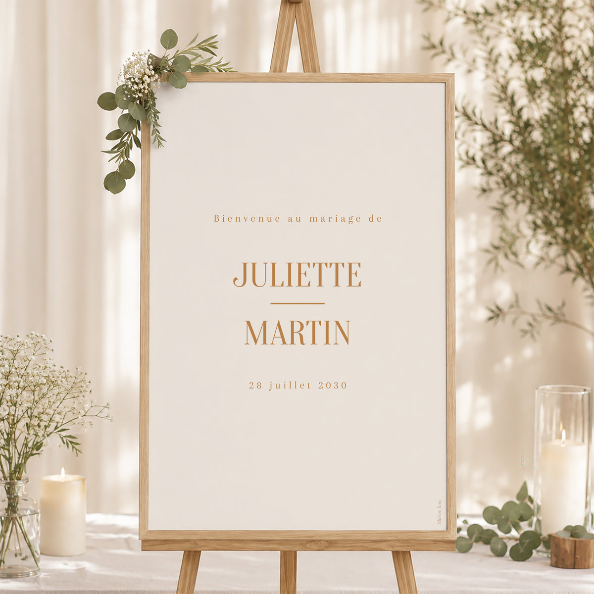 Panneau bienvenue Mariage Portrait 60 x 90 cm Terre d'Ocre photo N° 1