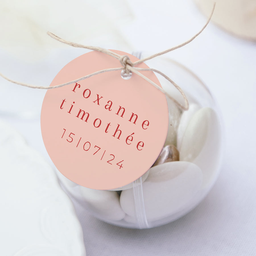 Boîte à dragées Mariage boule avec étiquette ronde Un été acidulé photo