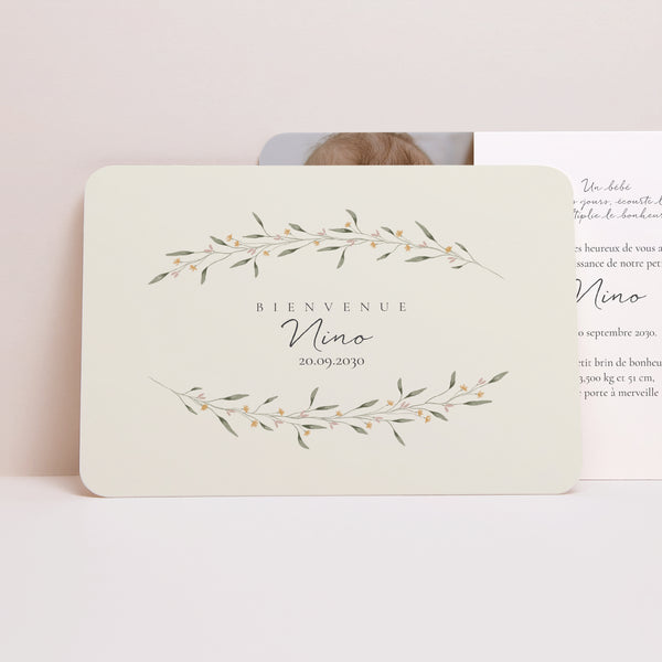 Faire-part Naissance Paysage, bords arrondis Décor Floral photo