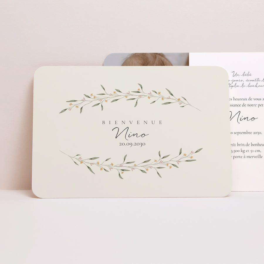 Faire-part Naissance Paysage, bords arrondis Décor Floral photo