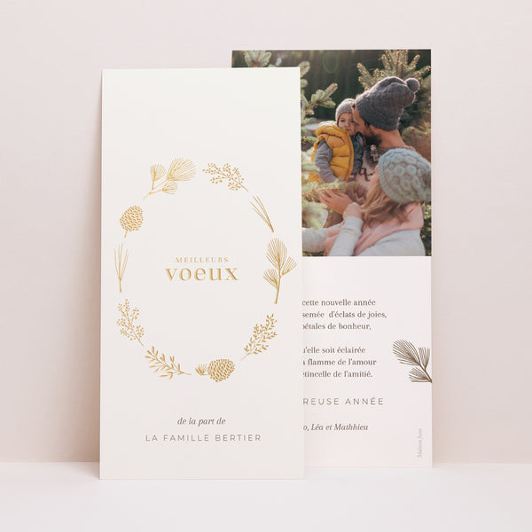 Carte de voeux Fin d'année Panoramique portrait Couronne de Noël Ovale photo