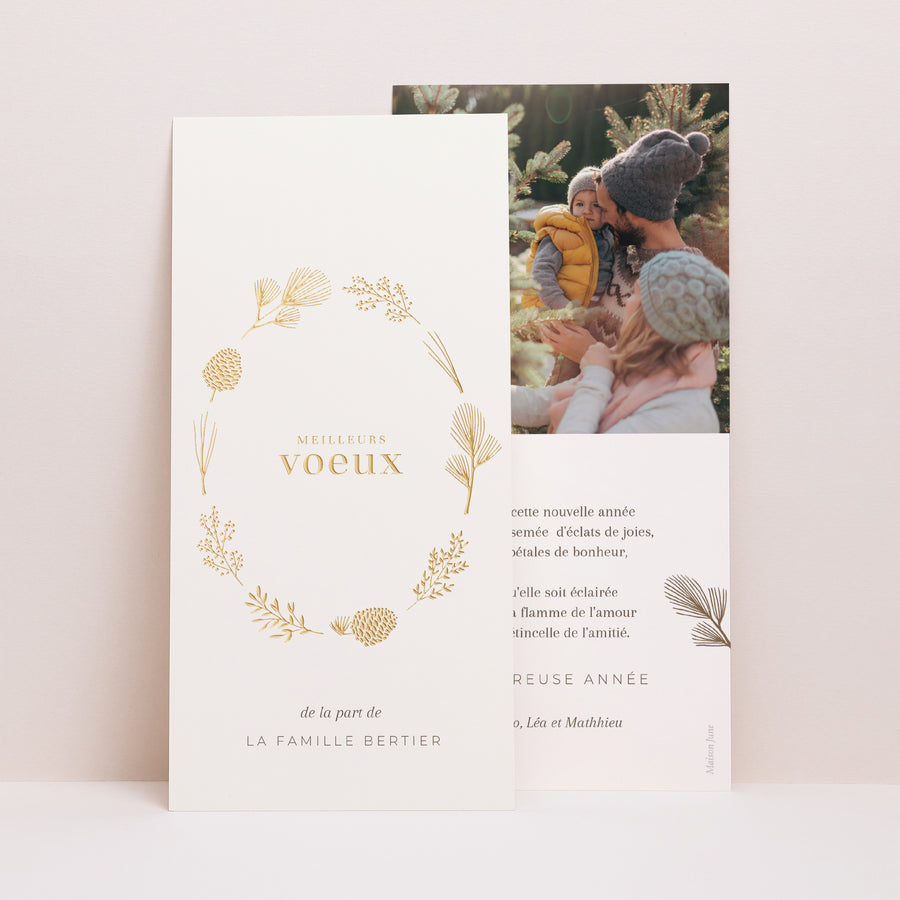 Carte de voeux Fin d'année Panoramique portrait Couronne de Noël Ovale photo