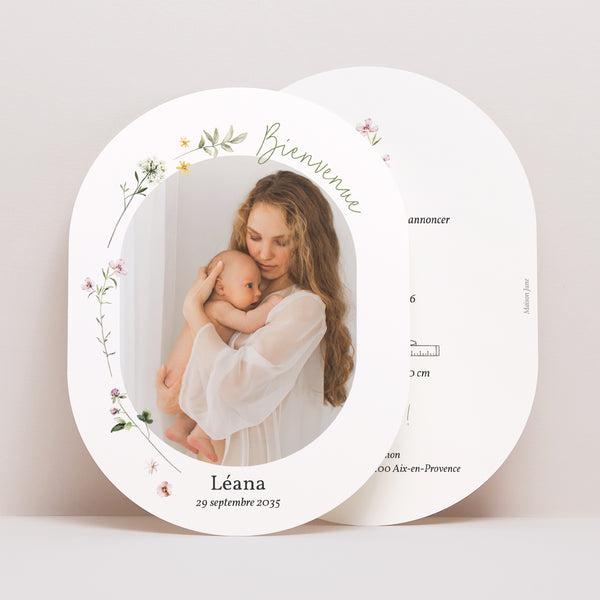 Faire-part Naissance Ovale Floralies photo