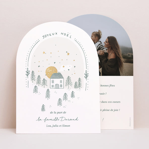 Carte de Noel Fin d'année Petite arche Paysage maison sapin photo