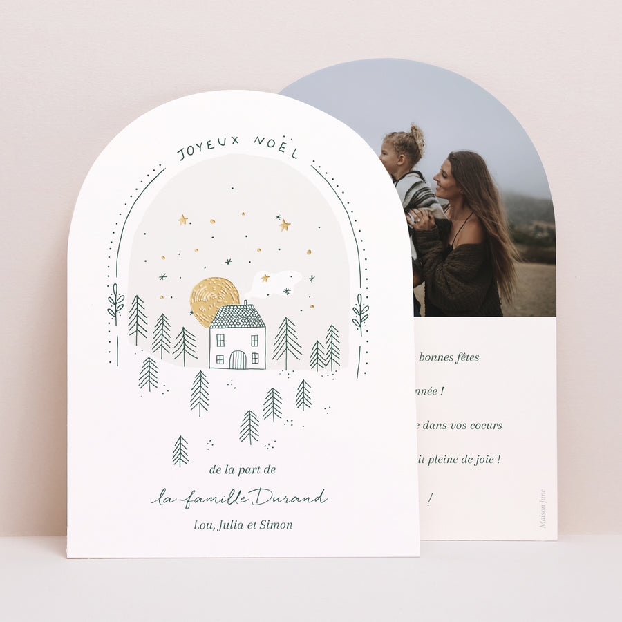 Carte de voeux Fin d'année Petite arche paysage maison sapin photo