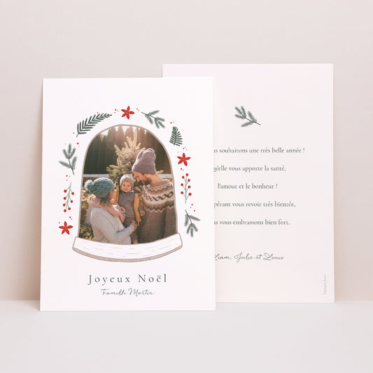 Carte de voeux Fin d'année Portrait Boule à souvenirs photo