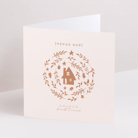 Carte de Noel Fin d'année Carré double volet composition circulaire noël terracotta photo