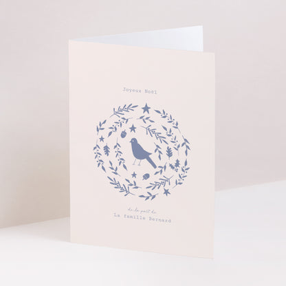 Carte de Noel Fin d'année Portrait double volet composition circulaire noël bleu photo N° 1